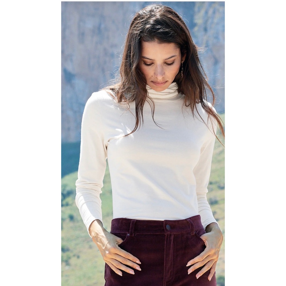 PERUVIAN CONNECTION Extreme T-Neck Top XS White NEW Pima Cotton Minimalist